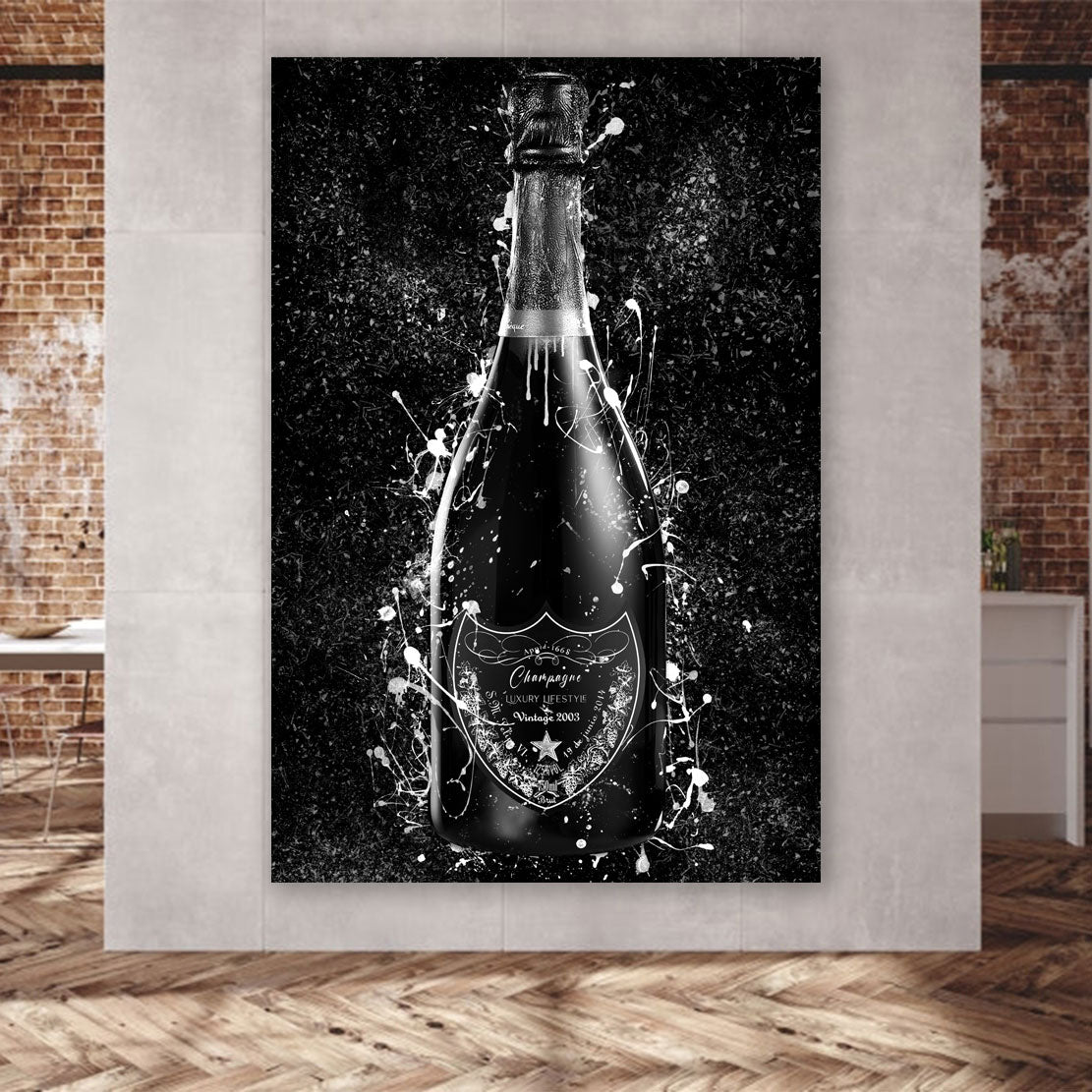 Wandbild Kunstwerk Lifestyle Pop Art Flasche, schwarz & weiß