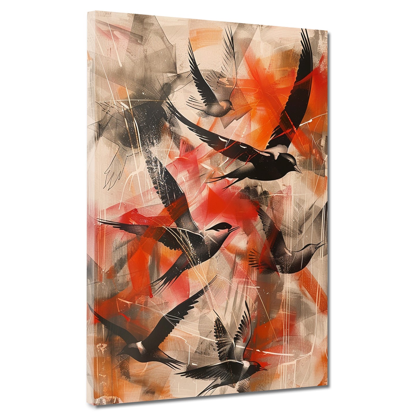 Wandbild Kunstwerk Abstrakt fliegende Vögel Red Style