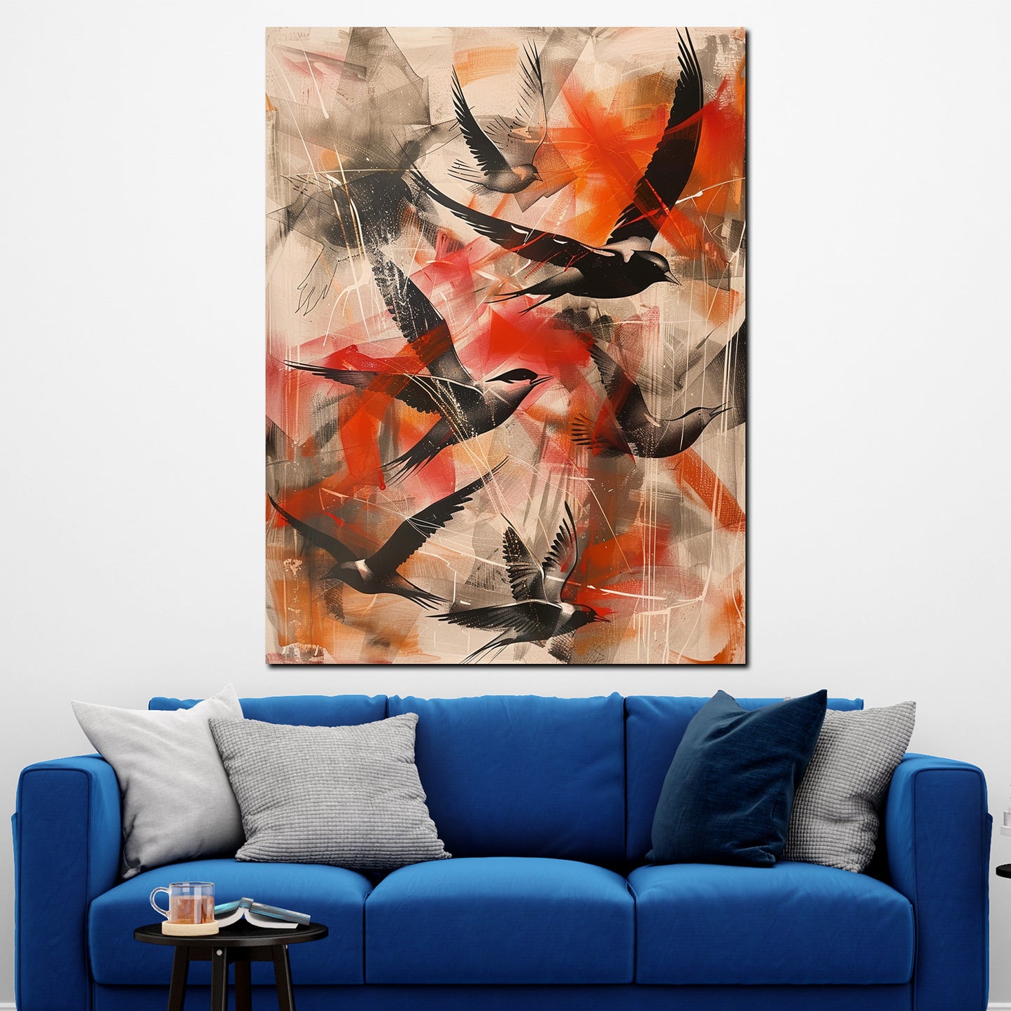 Wandbild Kunstwerk Abstrakt fliegende Vögel Red Style