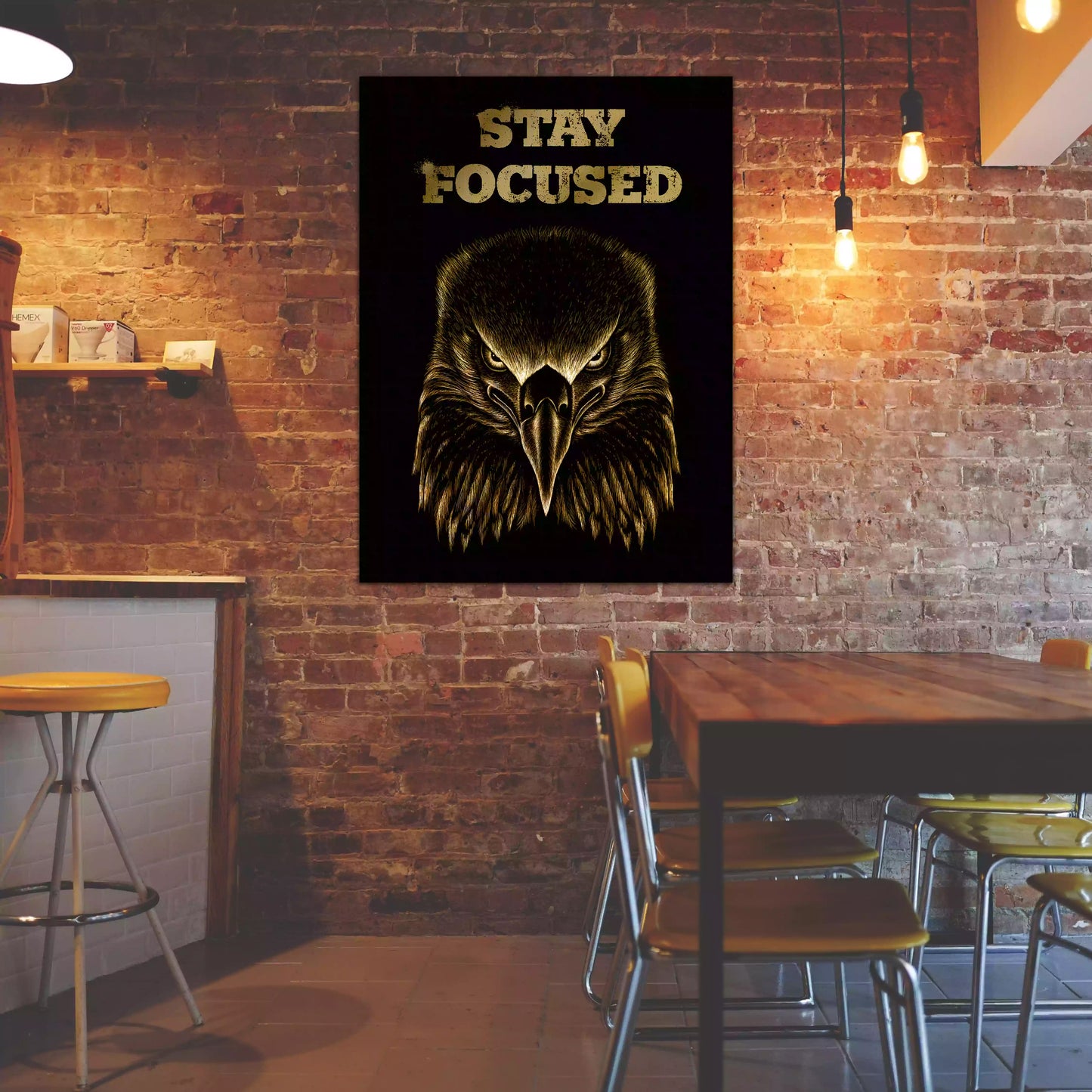 Wandbild Kunstwerk Adler Stay Focused Zitat Erfolg Entschlossenheit