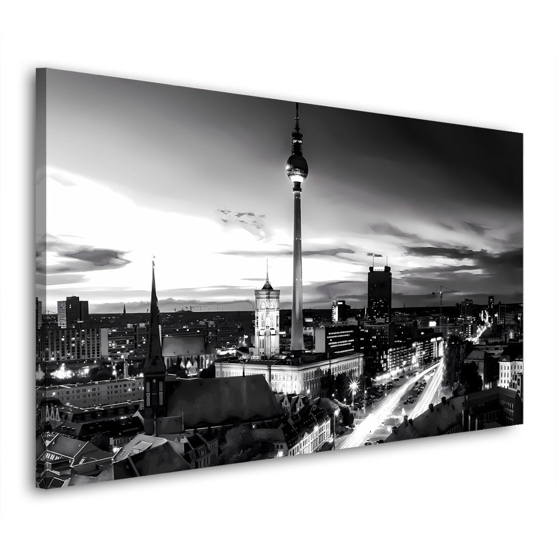 Wandbild Kunstwerk Berlin Skyline Fernsehturm schwarz weiss