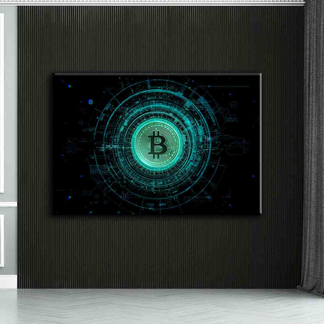 Wandbild Kunstwerk Bitcoin Dark Style, Kryptowährung, Trading & Börse