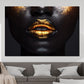 Wandbild Kunstwerk Black Women sinnliche Lippen in Gold