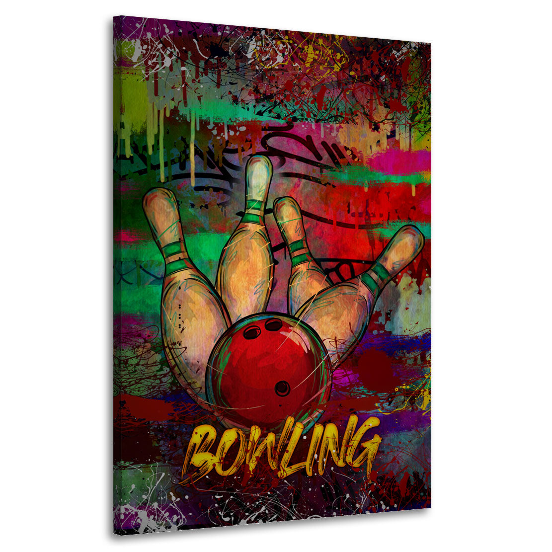 Wandbild Kunstwerk Bowlingpins und Ball in Street Art Style