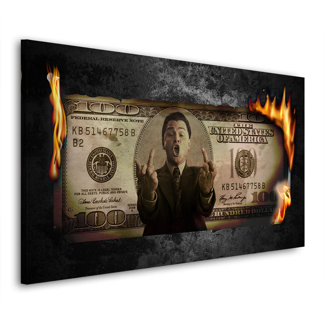 Wandbild Kunstwerk Burning Dollar