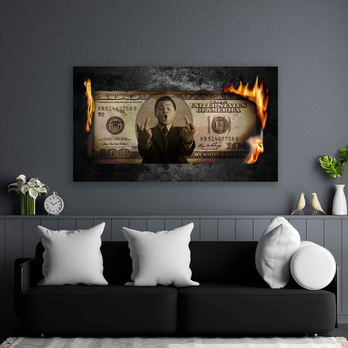 Wandbild Kunstwerk Burning Dollar