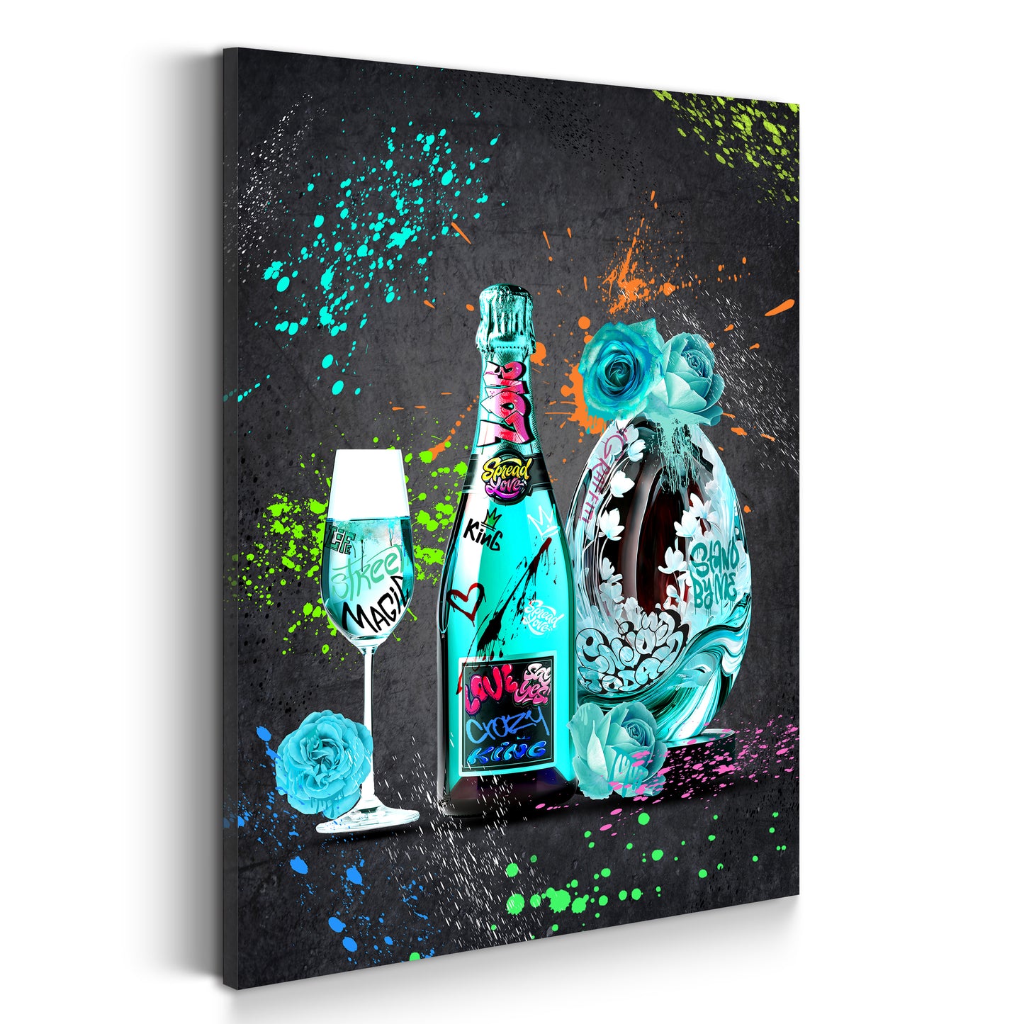 Wandbild Kunstwerk Champagner und Street Art Stil mit urbanen Farben