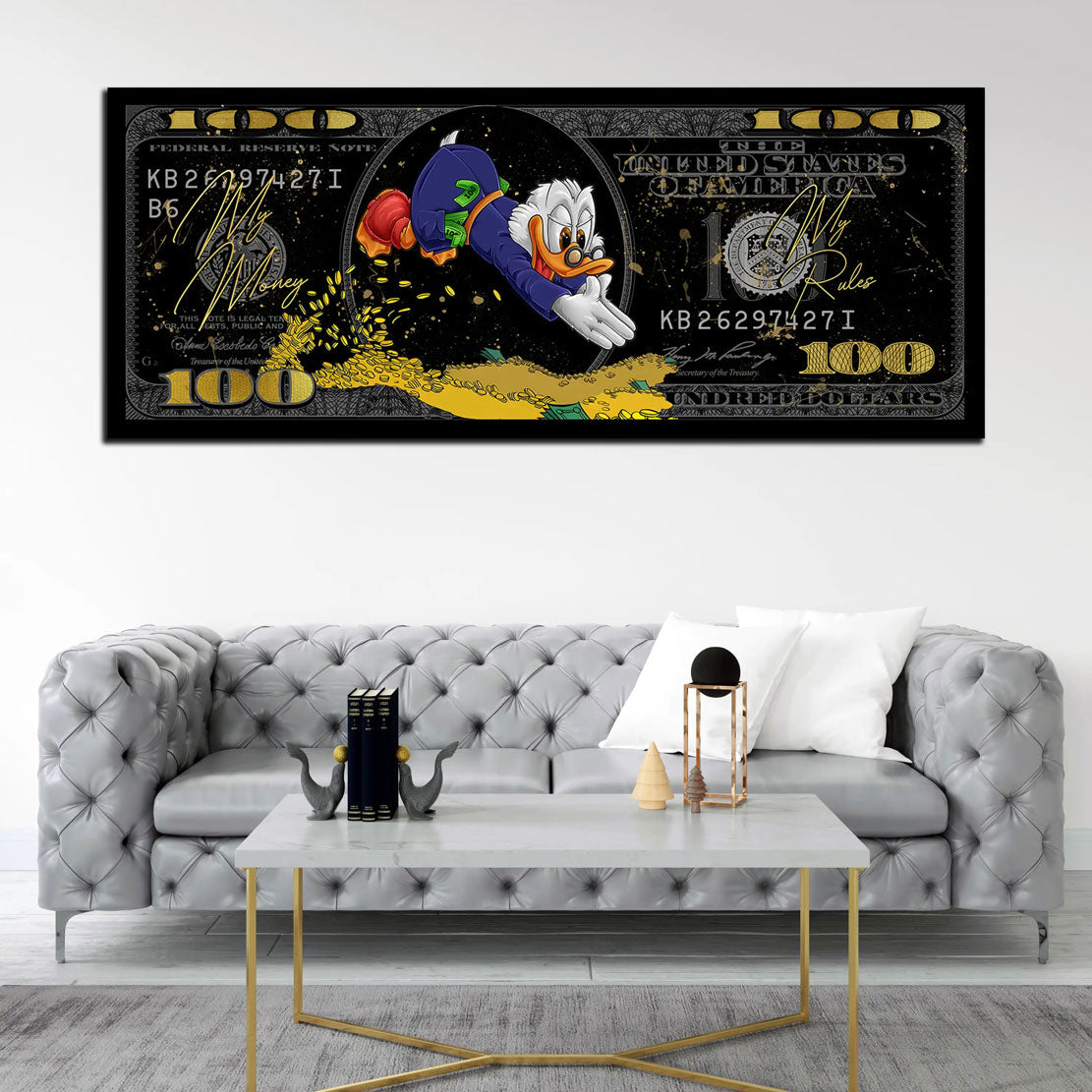 Wandbild Kunstwerk Comic, Dollar Duck My Money my Rules