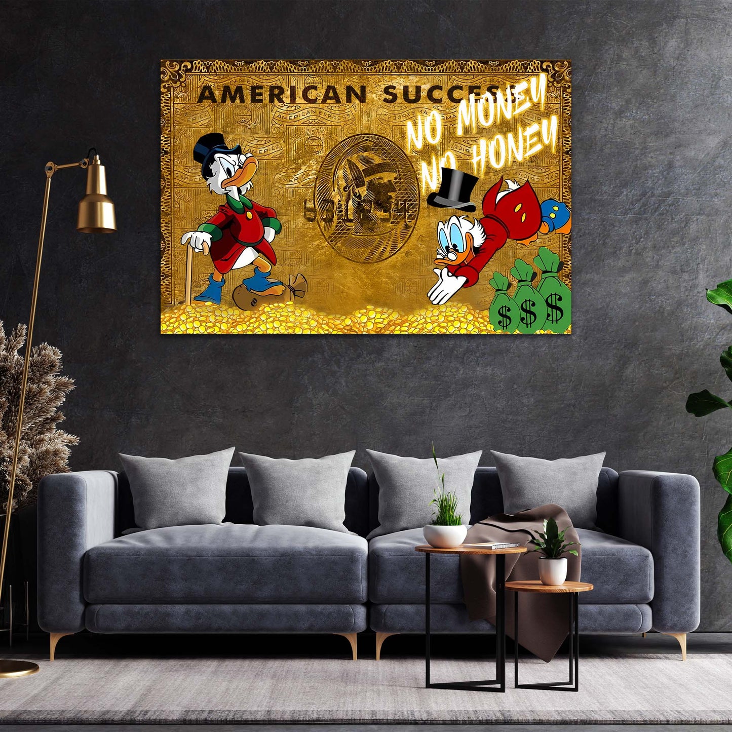 Wandbild Kunstwerk Comic Duck Reichtum und American Success