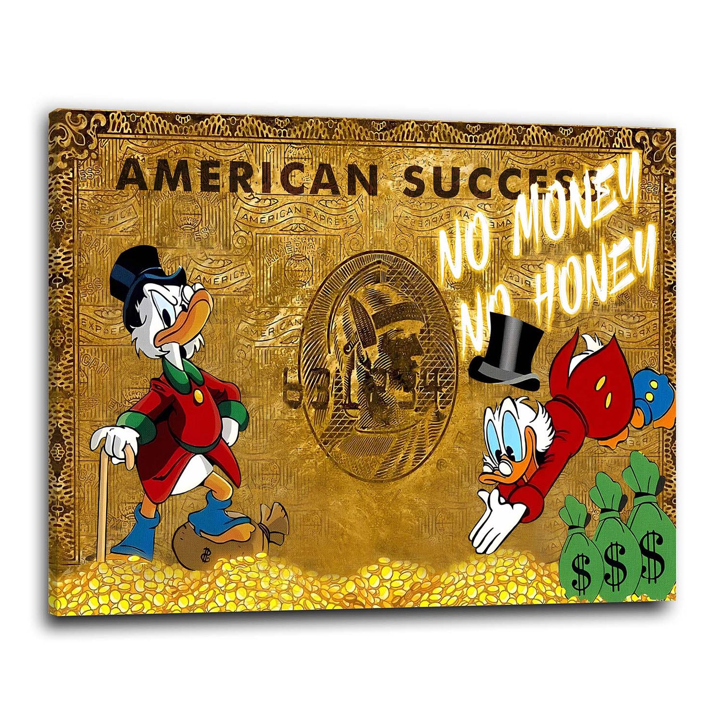 Wandbild Kunstwerk Comic Duck Reichtum und American Success