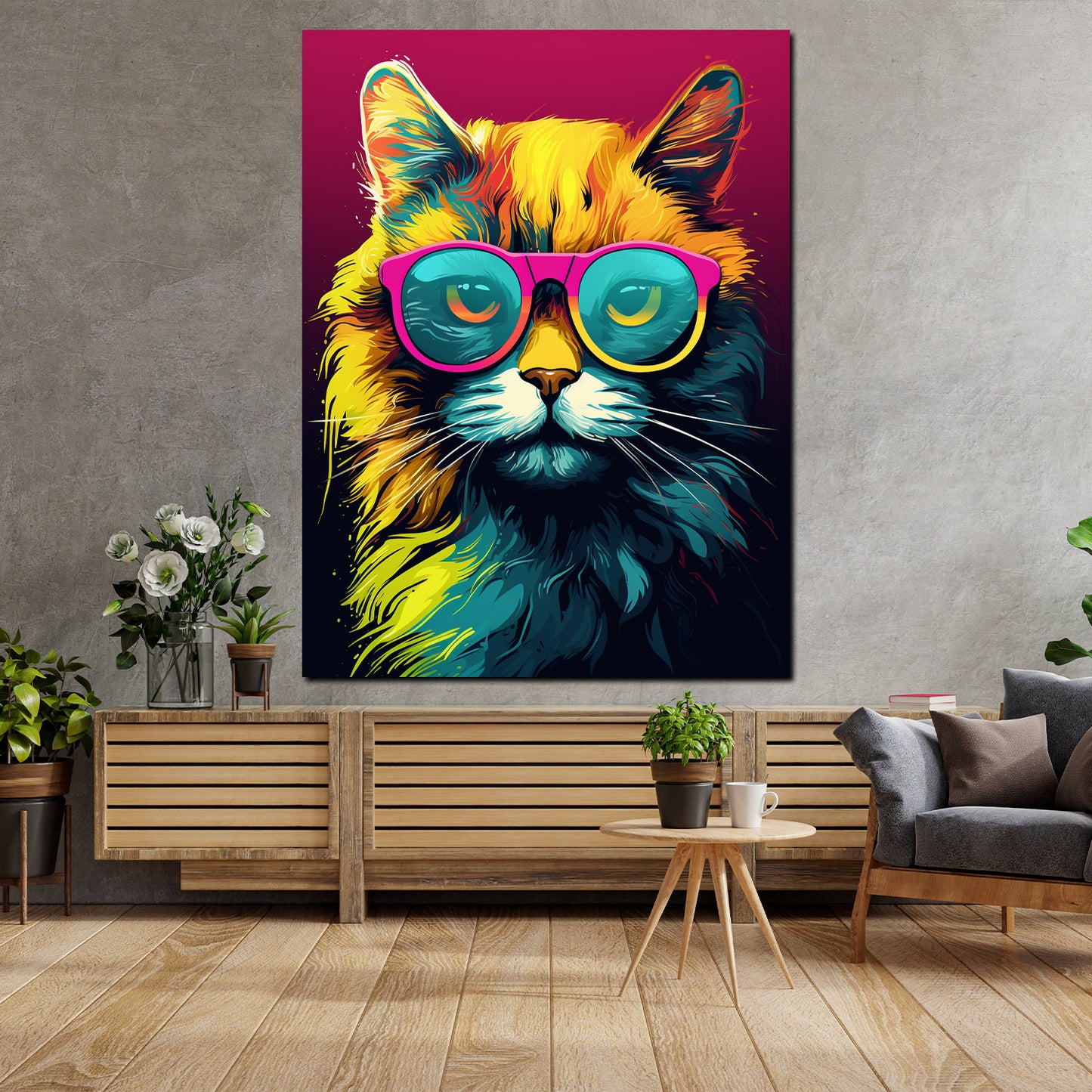 Wandbild Kunstwerk Cool Cat Katze mit Sonnenbrille Pop Art