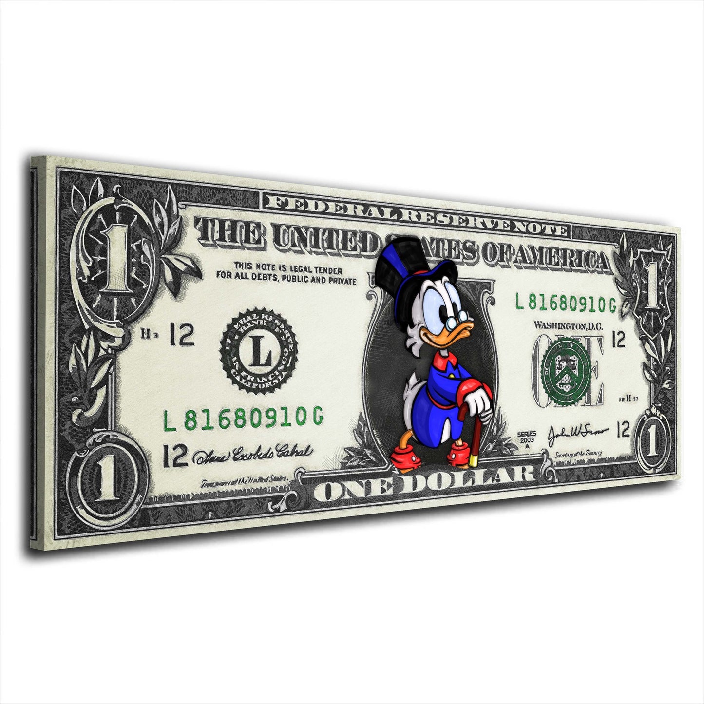 Wandbild Kunstwerk Duck One Dollar, The United States, Comic