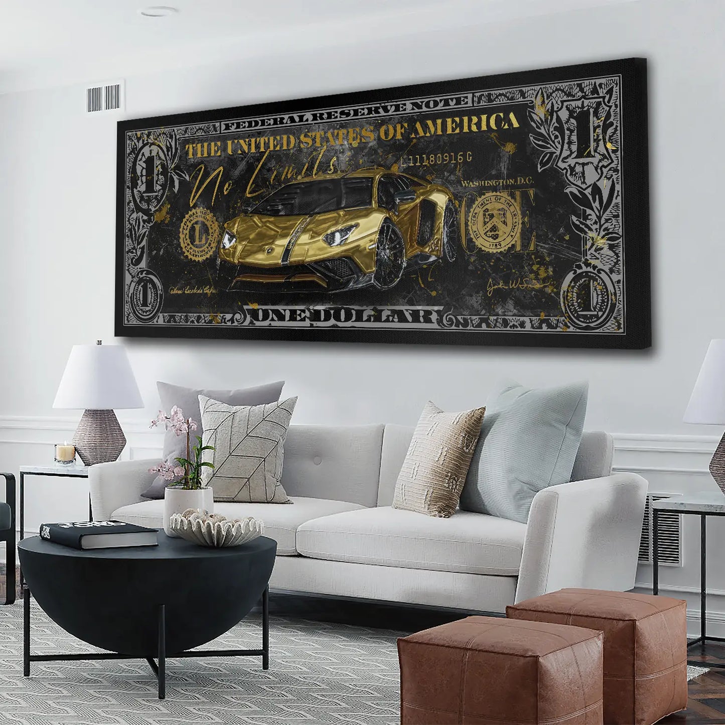 Wandbild Kunstwerk Auto Dollar No Limits, Pop Art