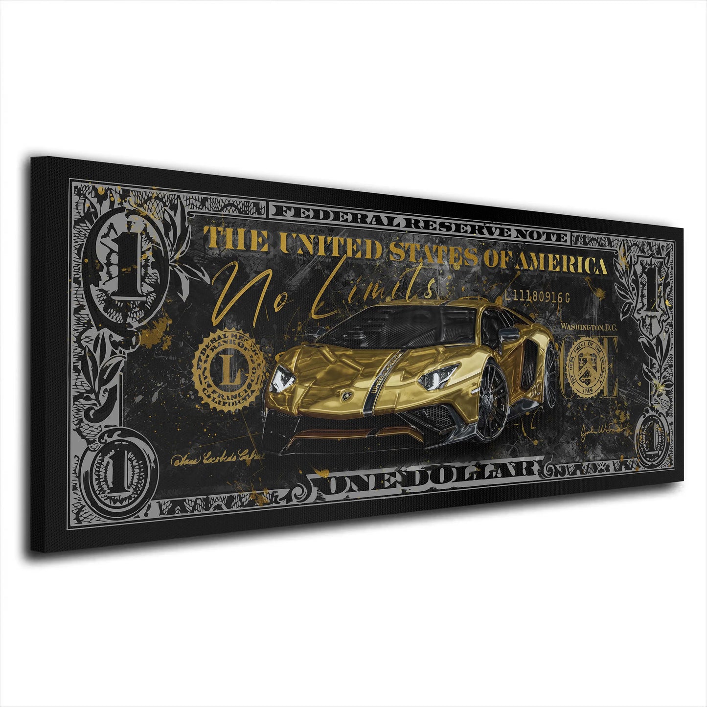 Wandbild Kunstwerk Auto Dollar No Limits, Pop Art