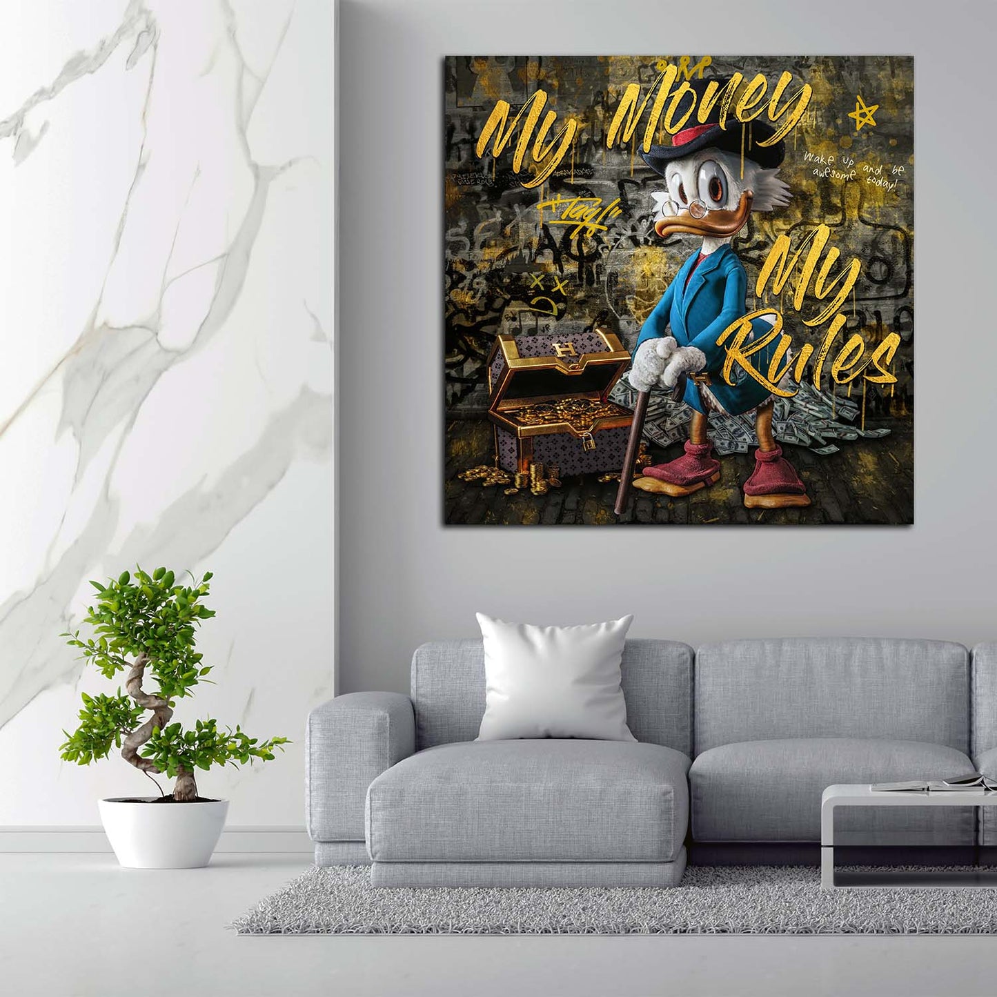 Wandbild Kunstwerk Duck Style My Money My Rules, Comic Gold Edition