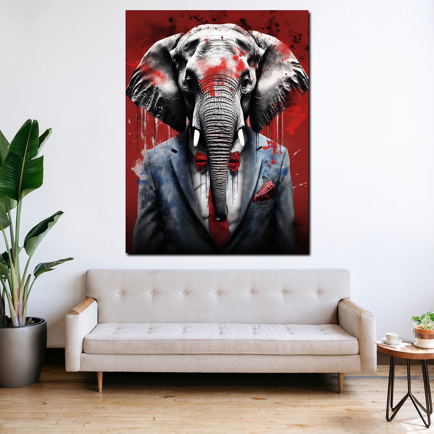 Wandbild Kunstwerk Elefant im Anzug Pop Art Red