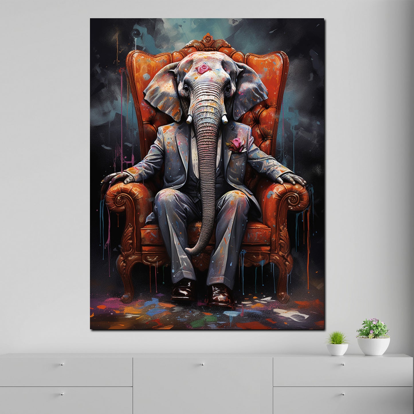 Wandbild Kunstwerk Elefant im Anzug Pop Art Style