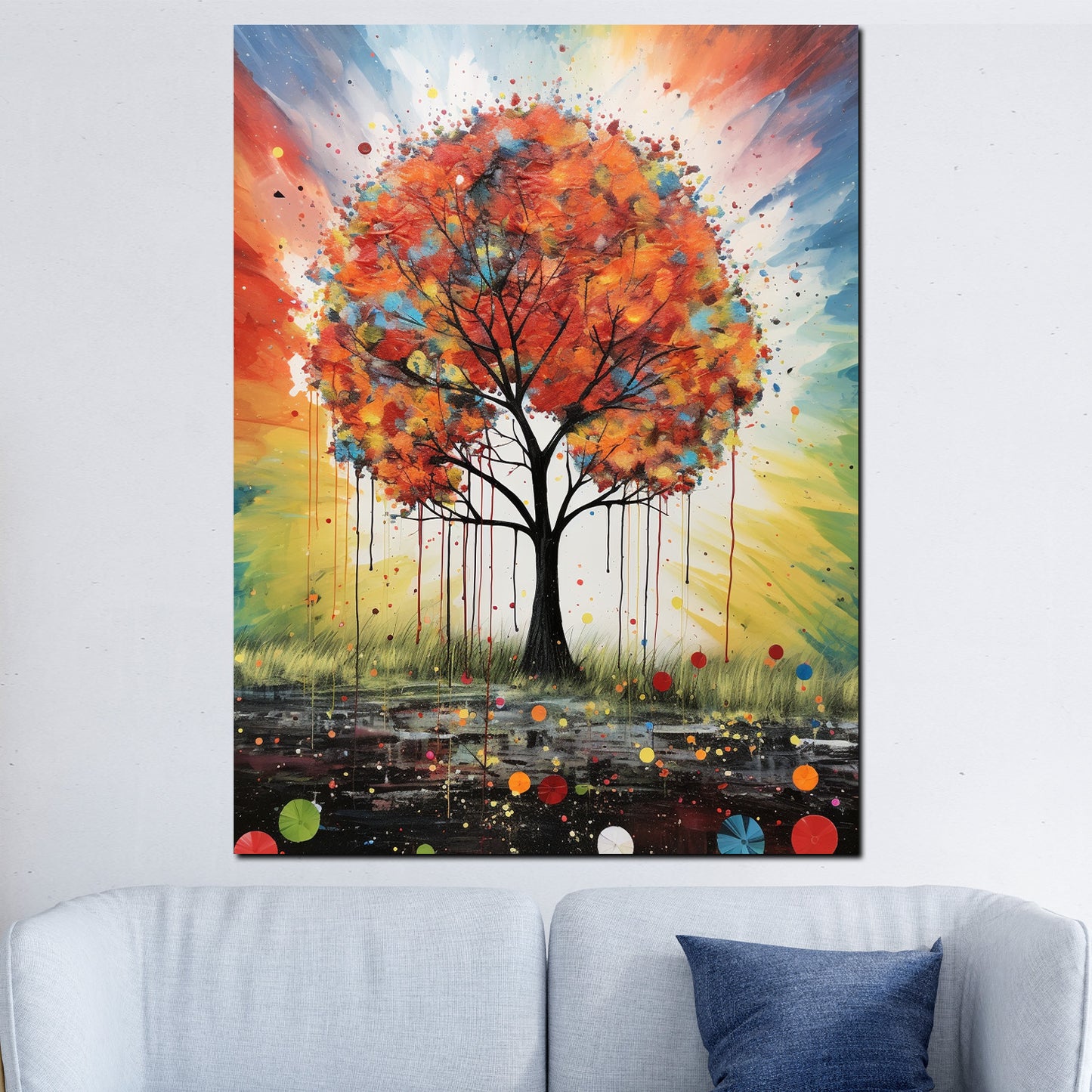 Wandbild Kunstwerk farbefroher Baum leuchten