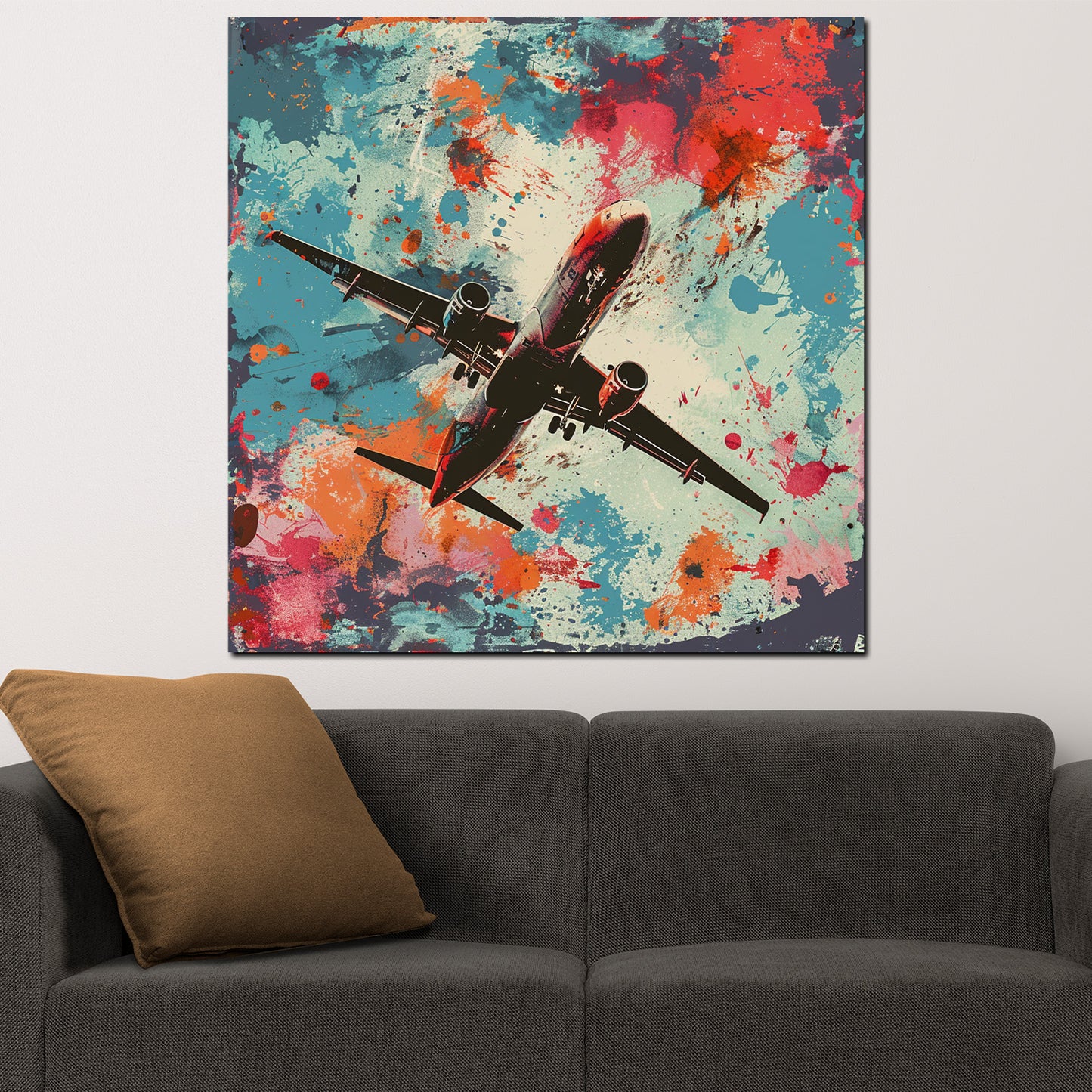 Wandbild Kunstwerk Flugzeug Pop Art Farben