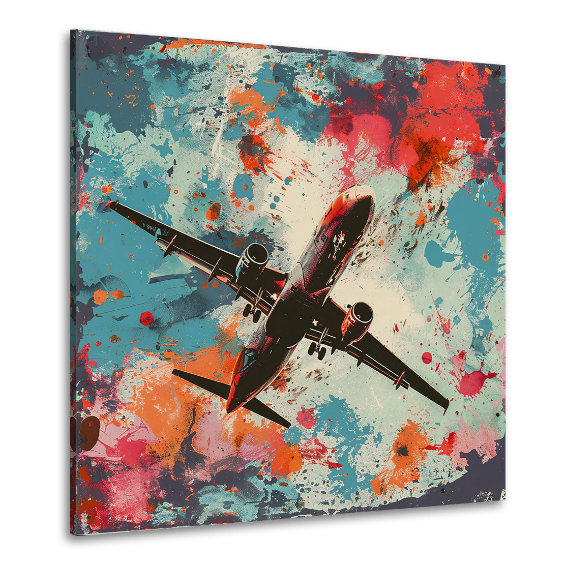 Wandbild Kunstwerk Flugzeug Pop Art Farben