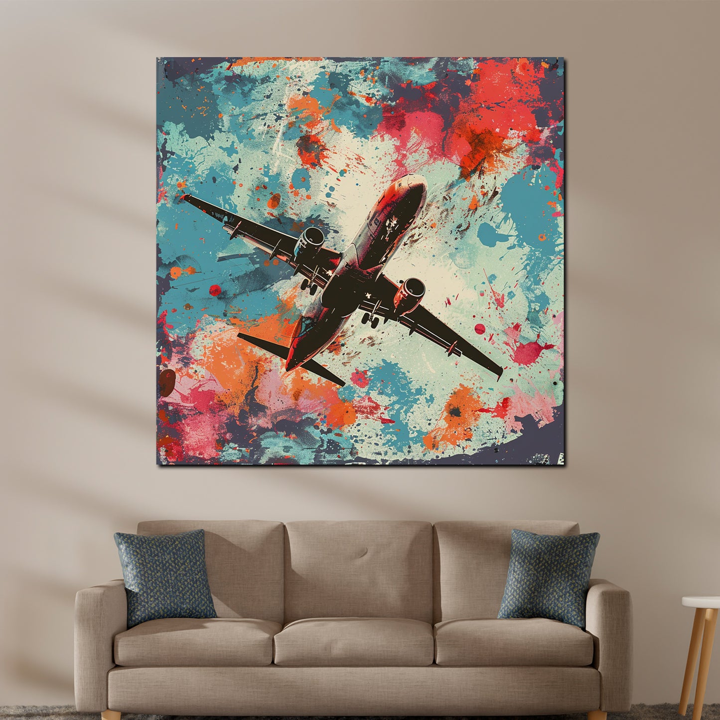 Wandbild Kunstwerk Flugzeug Pop Art Farben