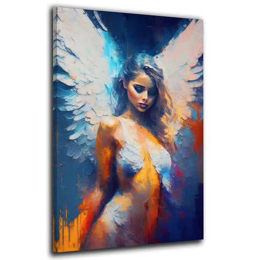 Wandbild Kunstwerk Frau als Engel Blue Style