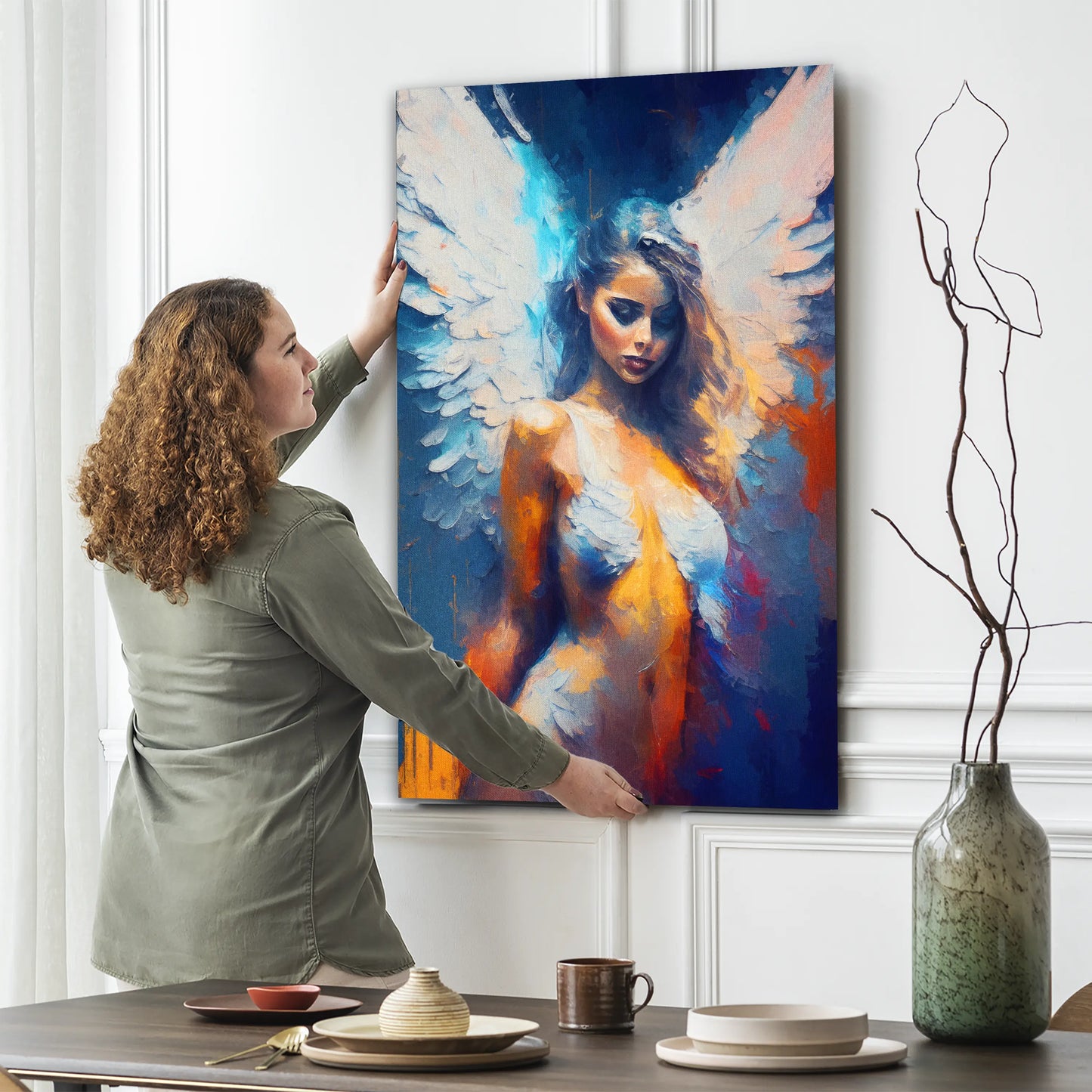 Wandbild Kunstwerk Frau als Engel Blue Style