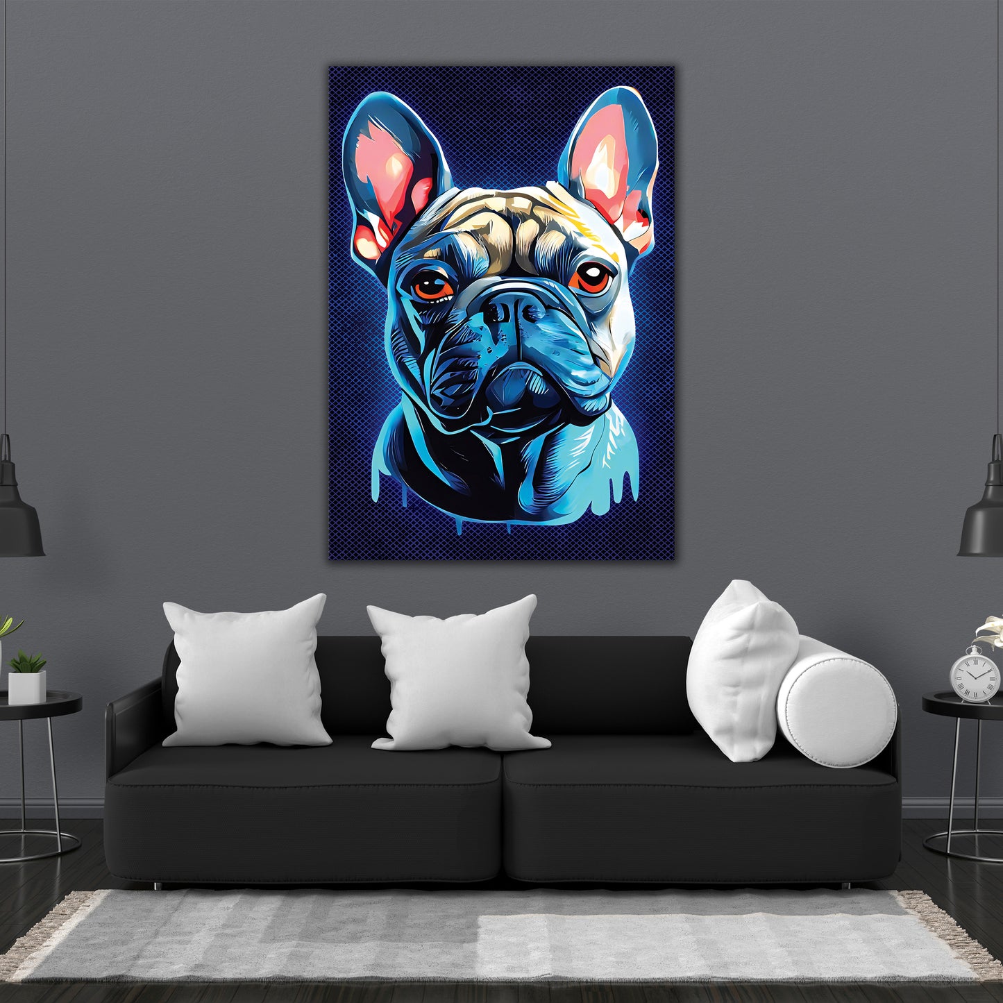 Wandbild Kunstwerk French Bulldog Blue Style