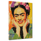 Wandbild Kunstwerk Frida lächelnd in lebendiger Pop Art mit Blumenschmuck