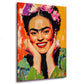 Wandbild Kunstwerk Frida mit Blumen und lebendigem Lächeln abstrakt