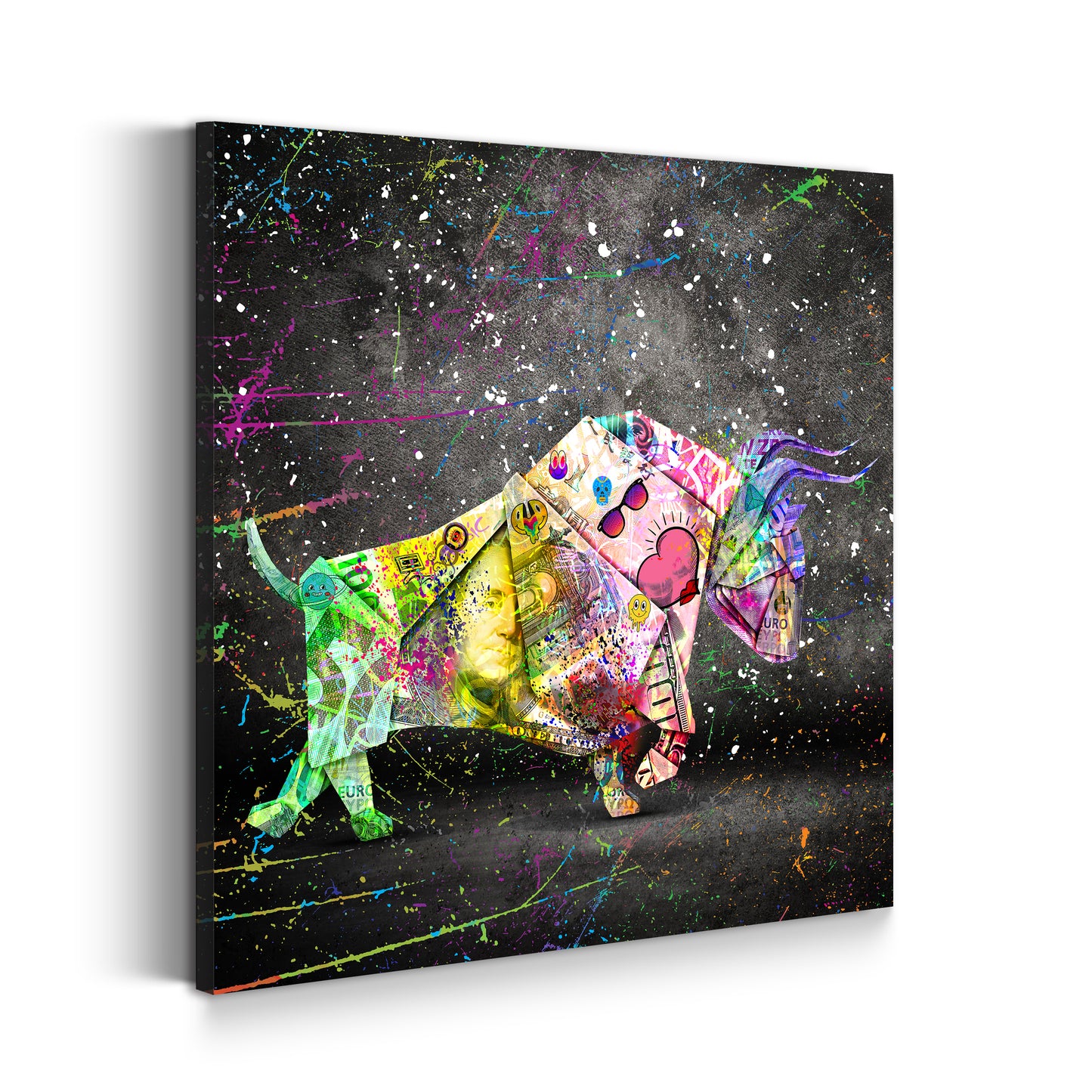 Wandbild Kunstwerk Geldschein Stier Graffiti Street Art Style