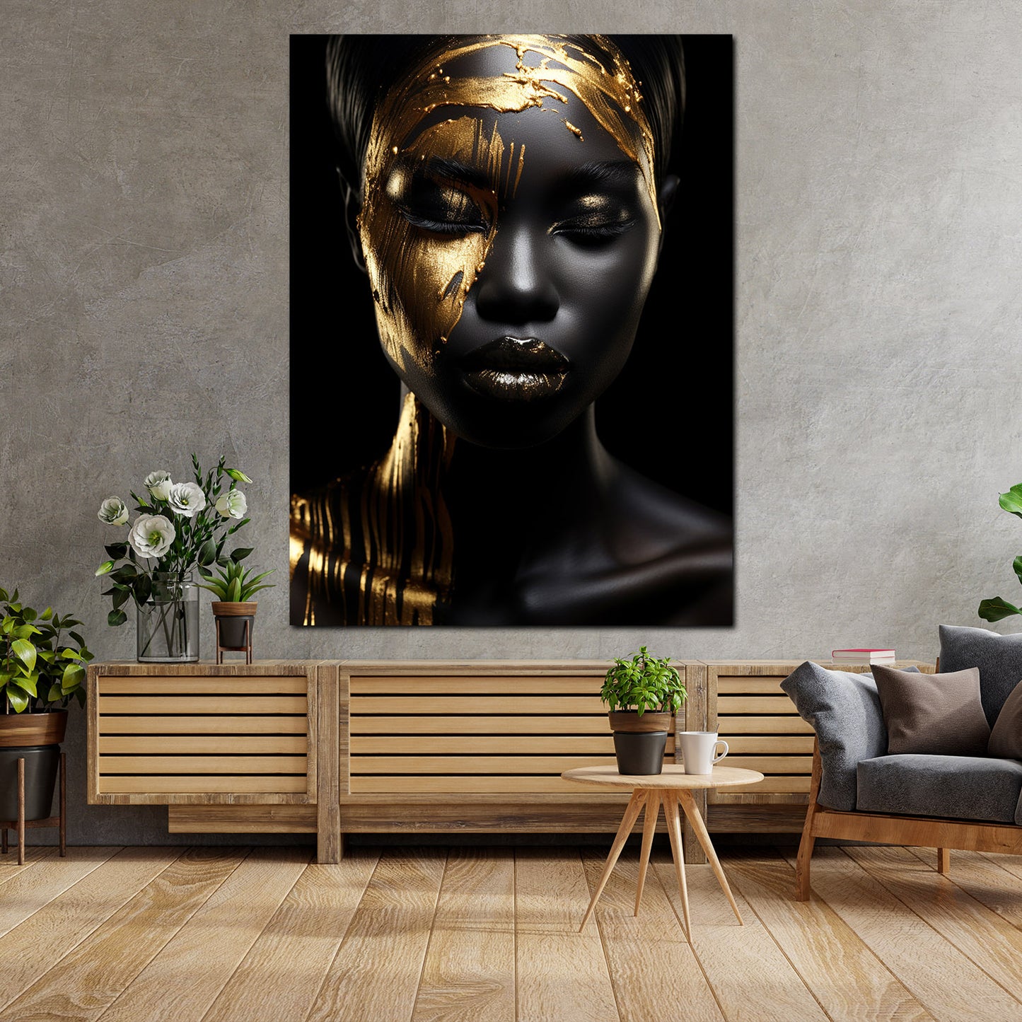 Wandbild Kunstwerk Gold afrikanische Frau frontal