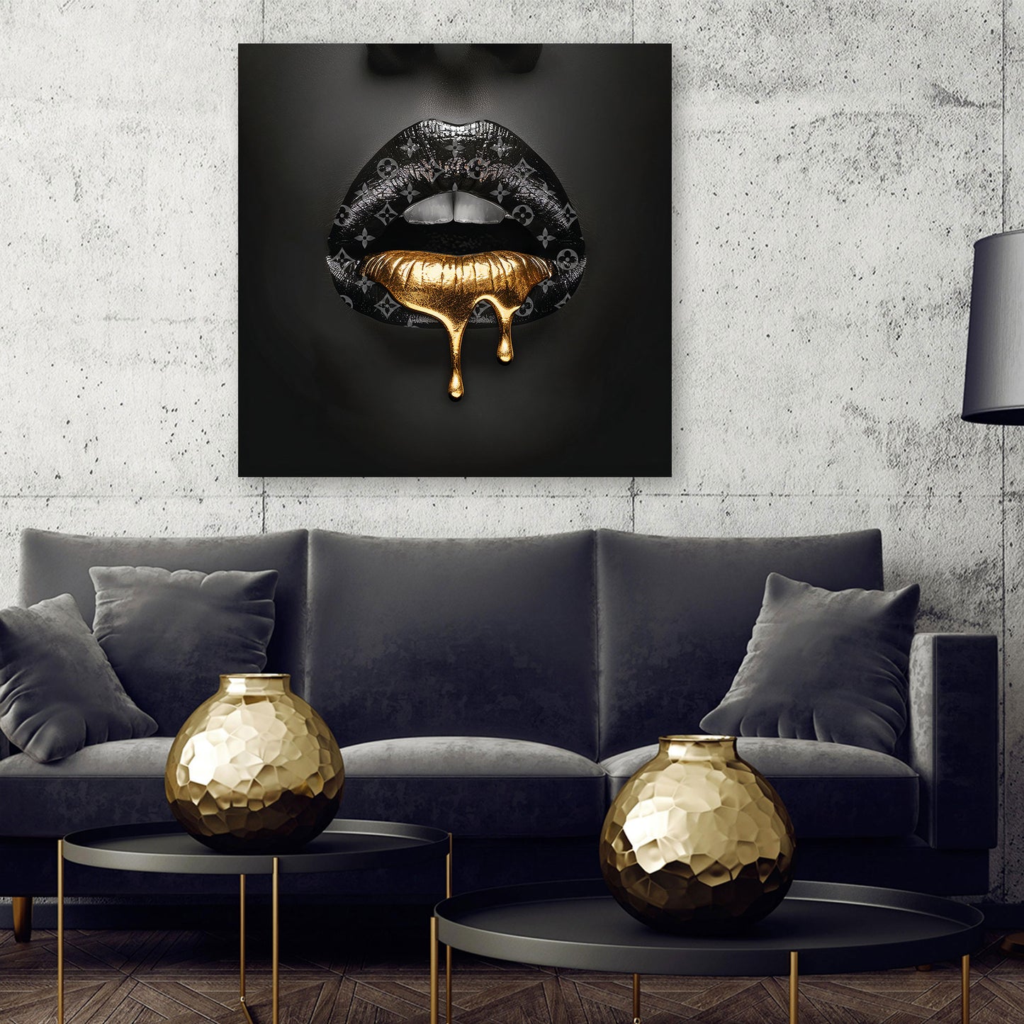 Wandbild Kunstwerk Goldene Lippen und luxuriöse Ästhetik