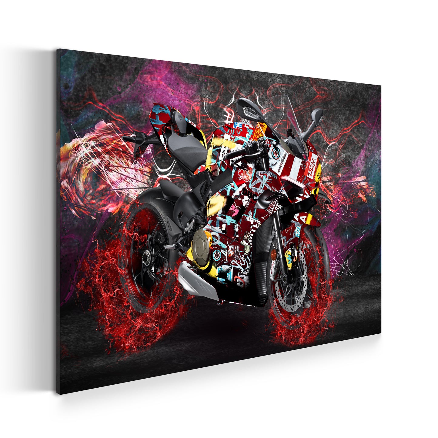 Wandbild Kunstwerk Graffiti Motorrad High Speed