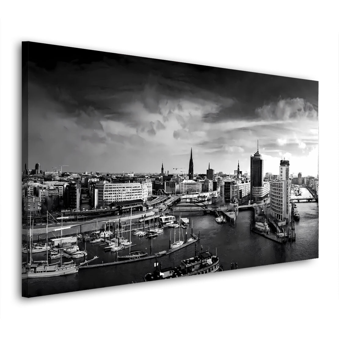 Wandbild Kunstwerk Hamburg Skyline Hafen schwarz weiss