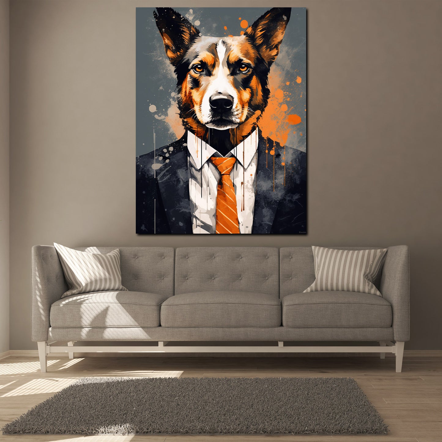 Wandbild Kunstwerk Hund im Anzug Pop Art Colour