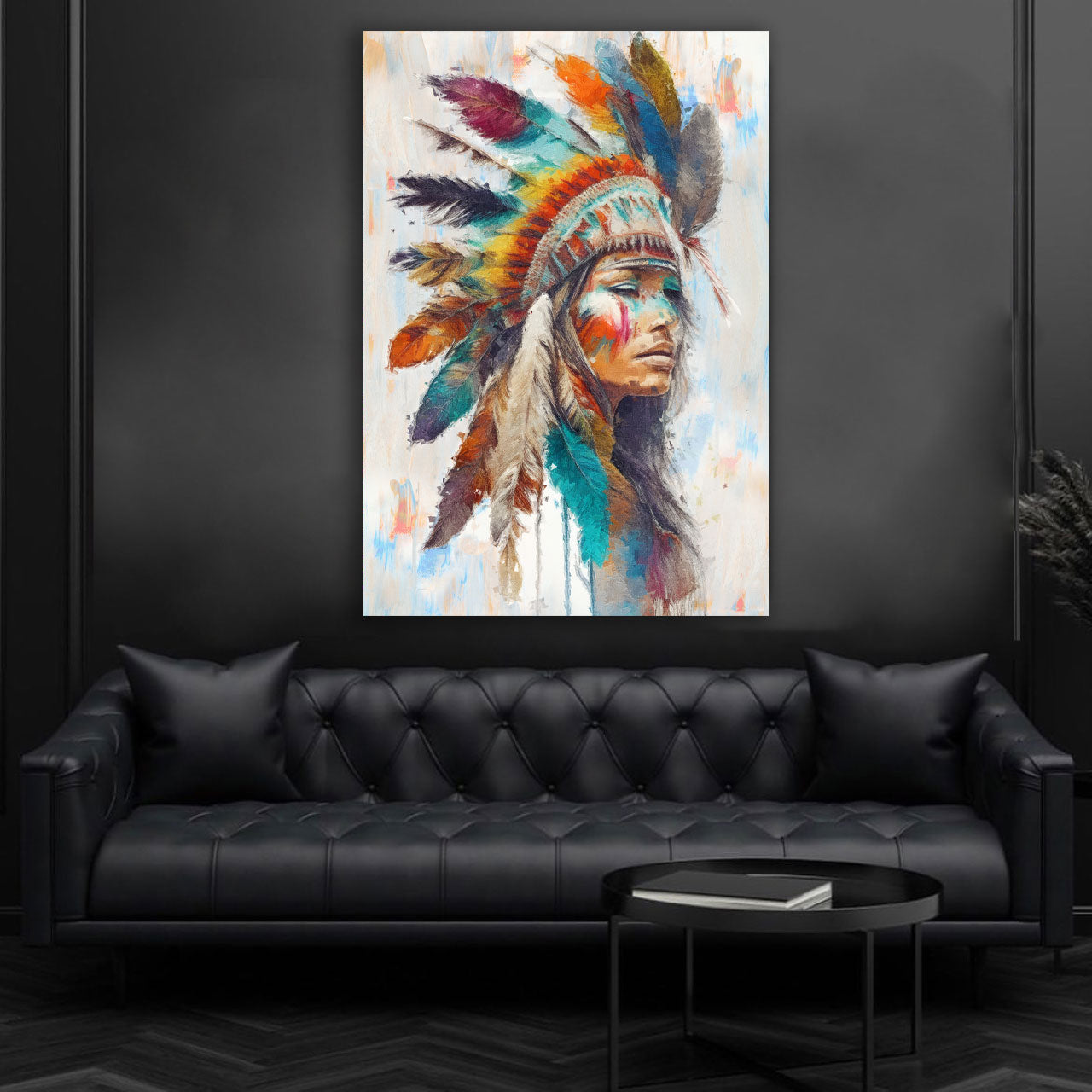 Wandbild Kunstwerk Indianerin Frau Apache