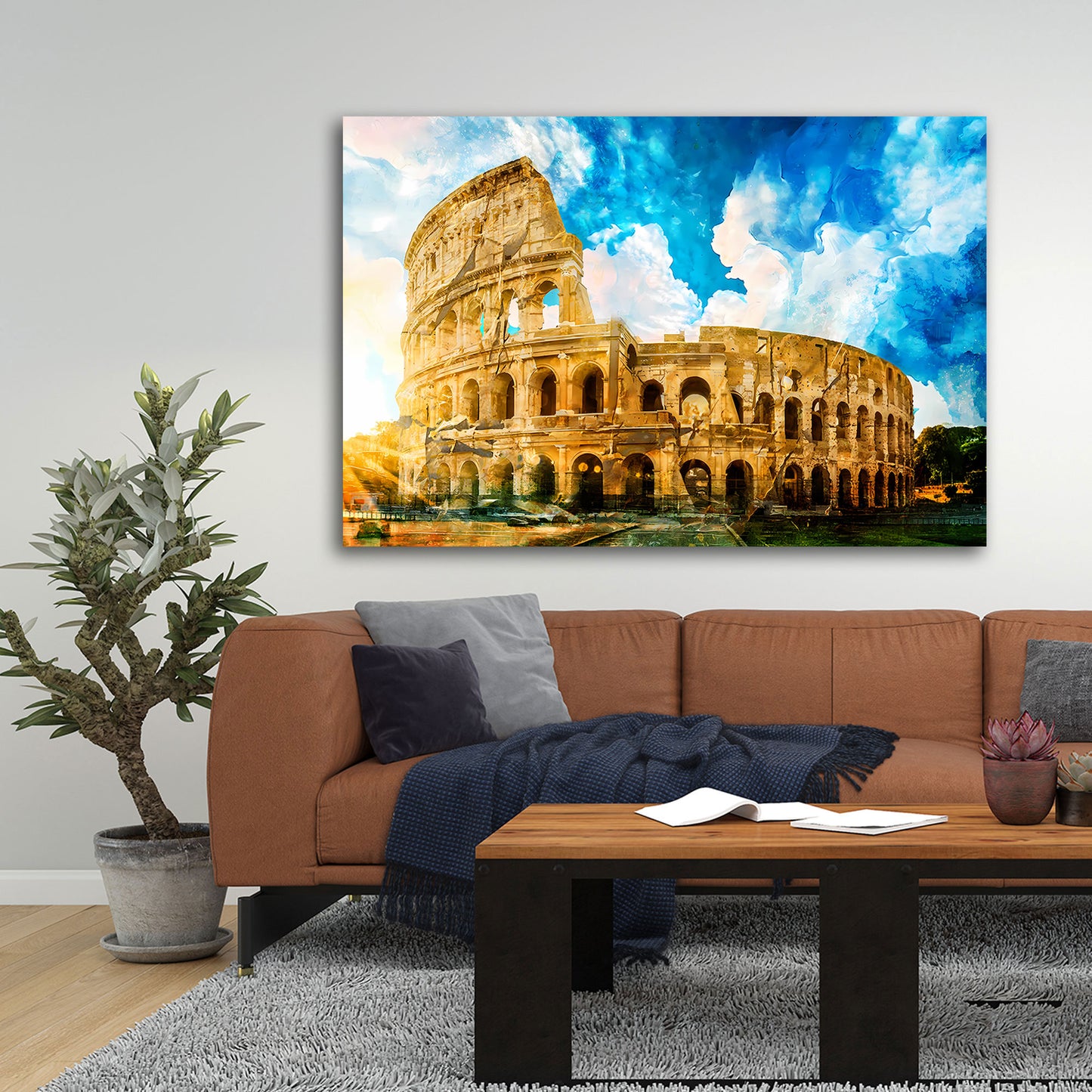 Wandbild Kunstwerk Italien Rom mit Kolosseum und strahlenden Farben