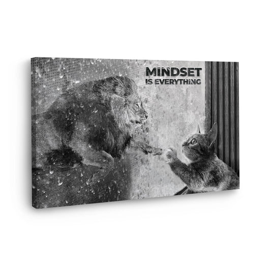 Wandbild Kunstwerk Katze Mindset Motivation schwarz weiß