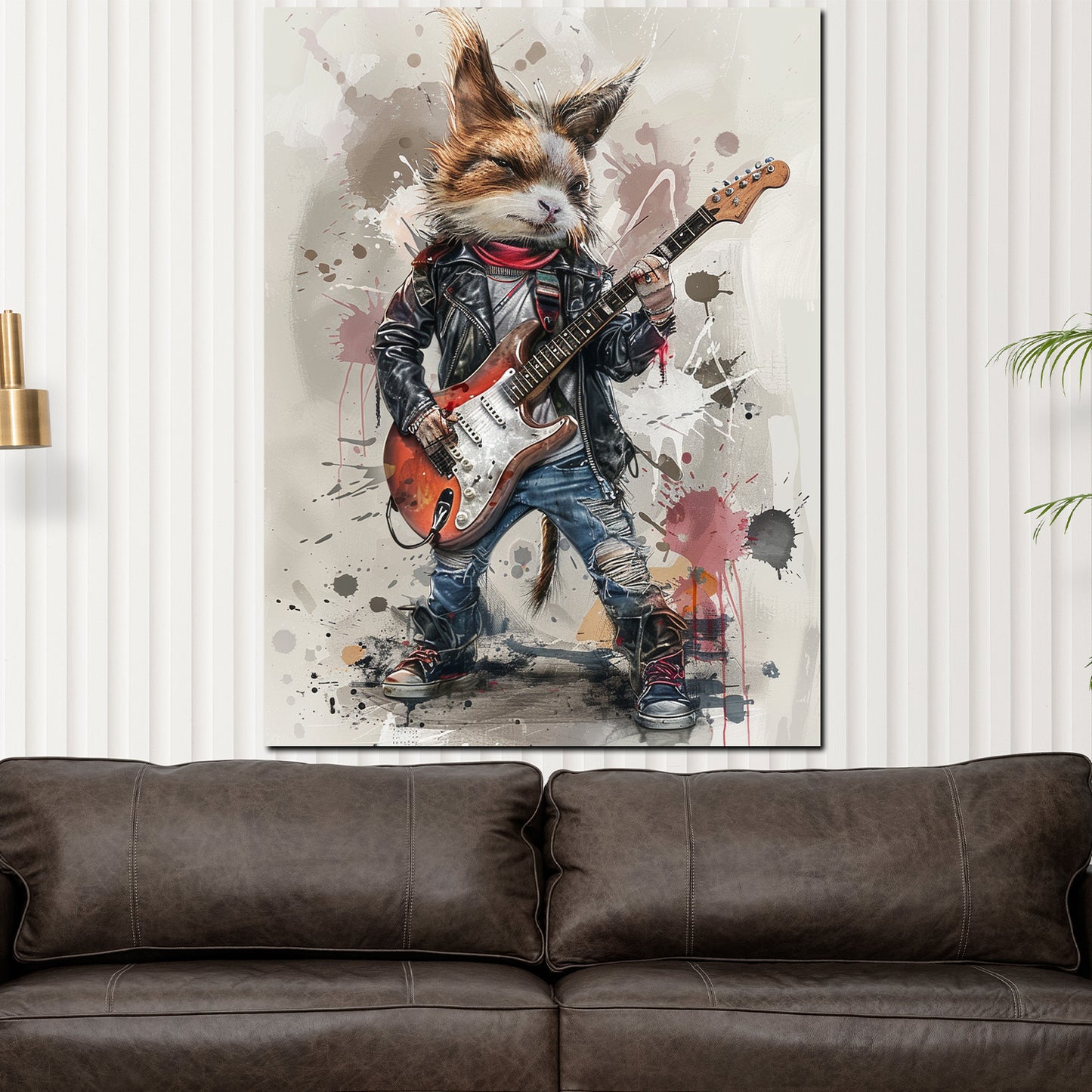 Wandbild Kunstwerk Katze mit Gitarre Pop Art stilvoll