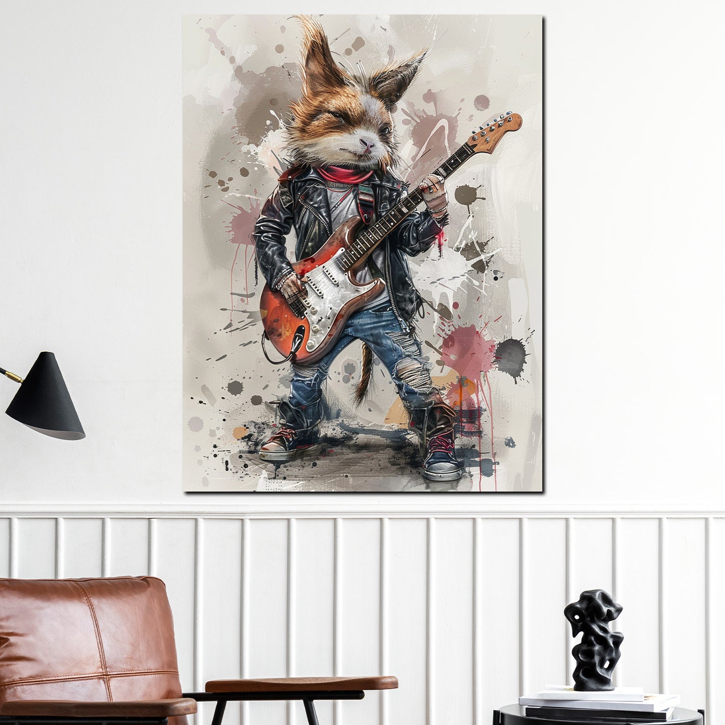 Wandbild Kunstwerk Katze mit Gitarre Pop Art stilvoll