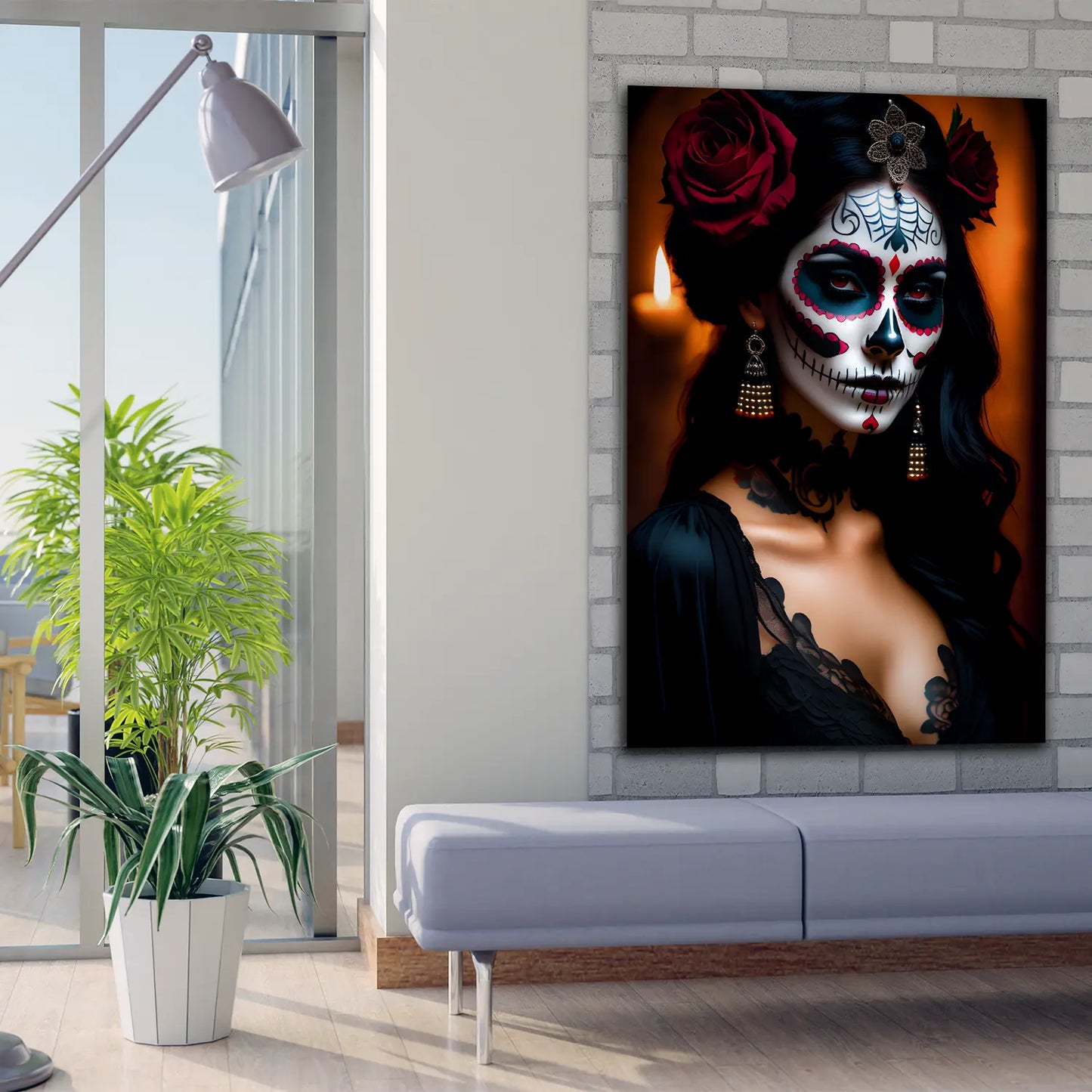 Wandbild Kunstwerk La Calavera Catrina im Spitzenkleid