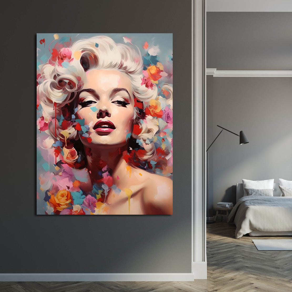 Wandbild Kunstwerk Marilyn abstrakt mit Rosen