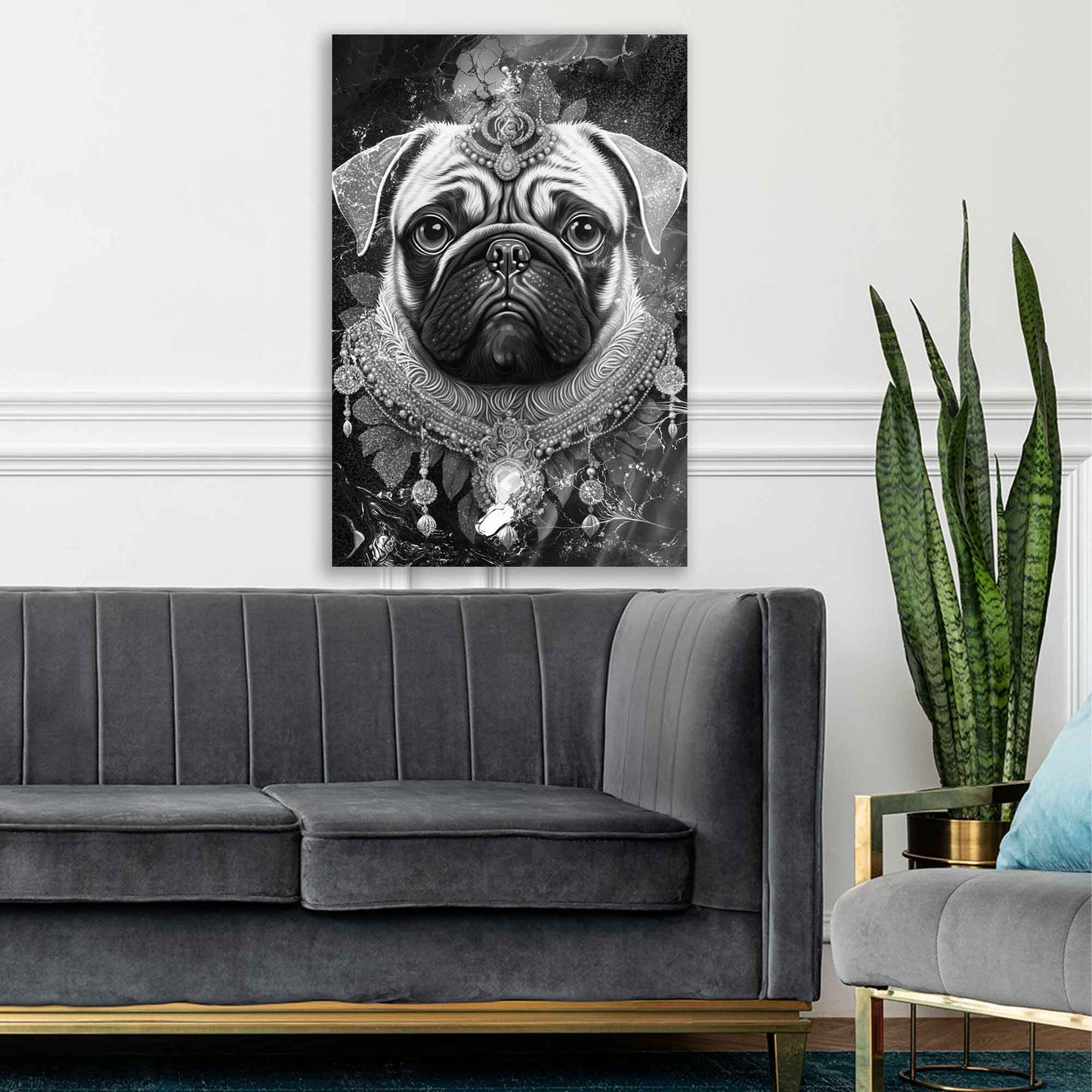 Wandbild Kunstwerk Mops Silver Abstract Style