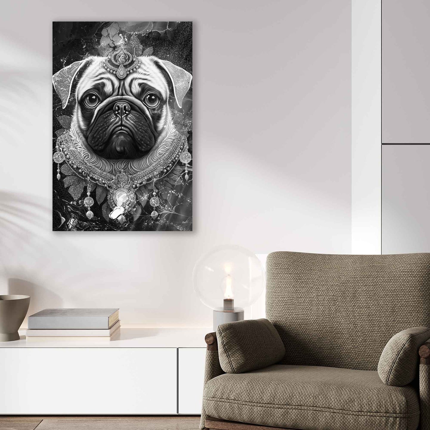 Wandbild Kunstwerk Mops Silver Abstract Style