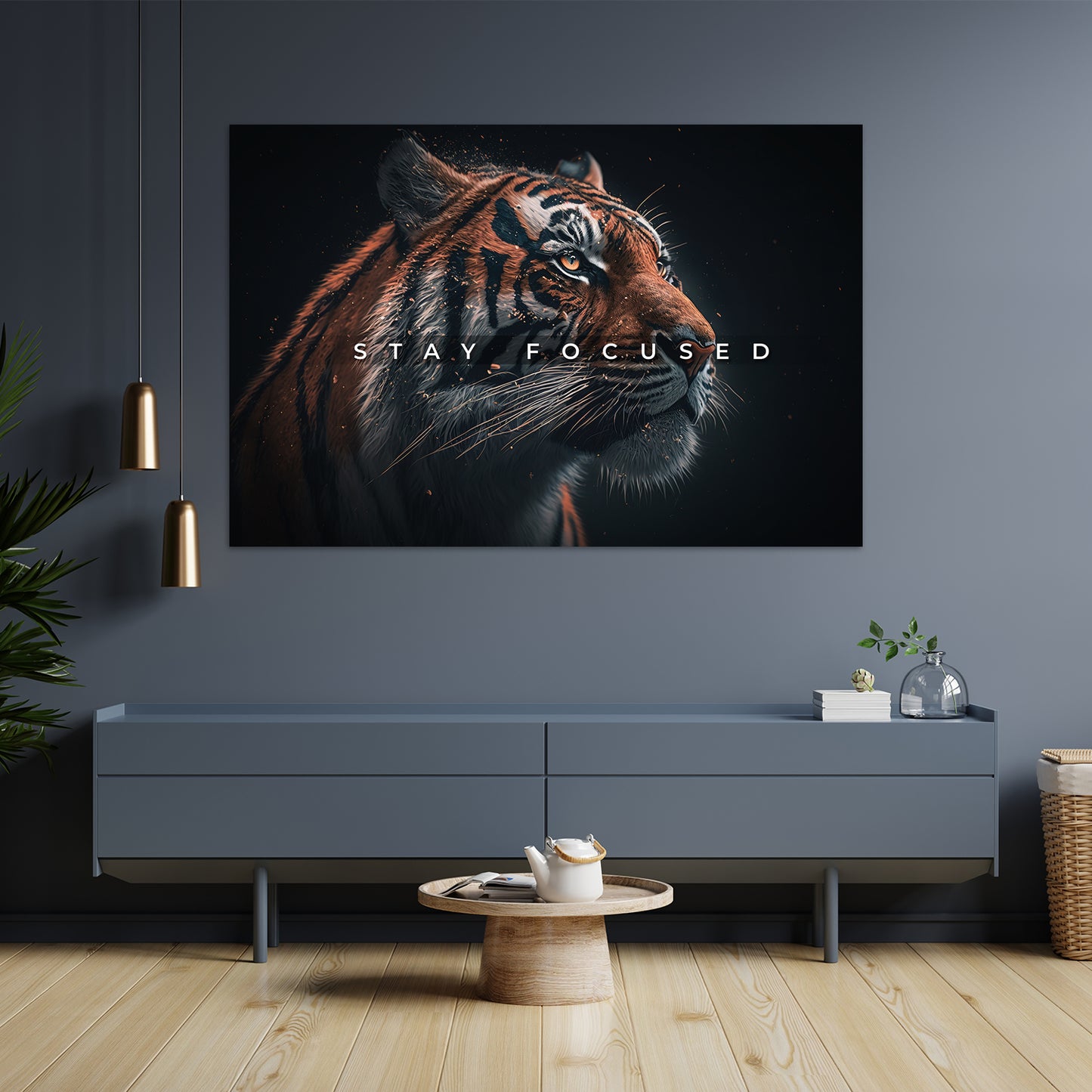 Wandbild Kunstwerk Motivation Tiger Fokus