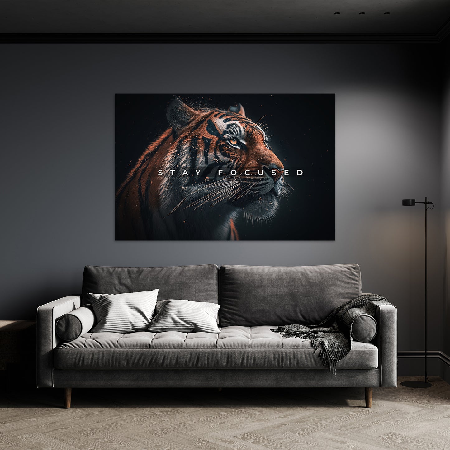 Wandbild Kunstwerk Motivation Tiger Fokus