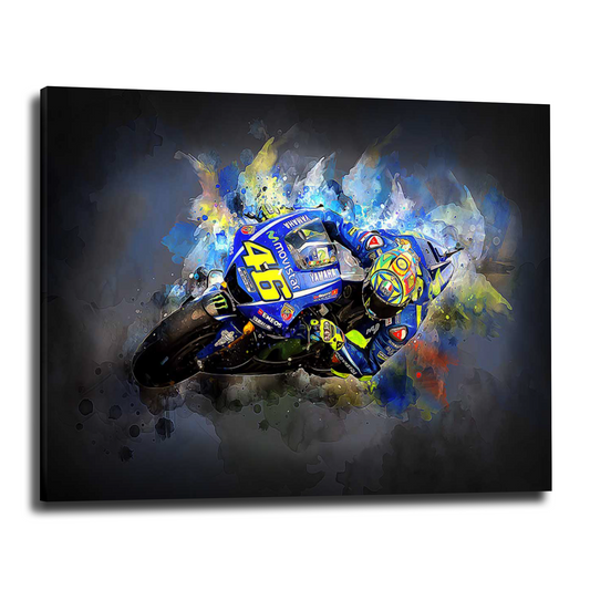 Wandbild Kunstwerk Motorrad Rennfahrer Valentino Black Style