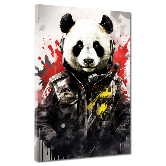 Wandbild Kunstwerk Panda in Uniform Pop Art