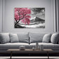 Wandbild Kunstwerk Pinker Baum in schwarz weiß Landschaft